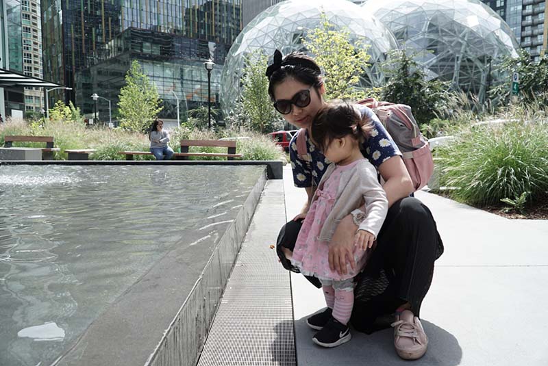 Visiting Seattle Amazon Spheres with Young Toddler